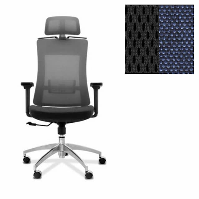 Кресло для персонала Юнитекс Pulse A PS/A/X/SL/3D/h ткань TW черная (спинка)/Bahama синяя (сиденье)