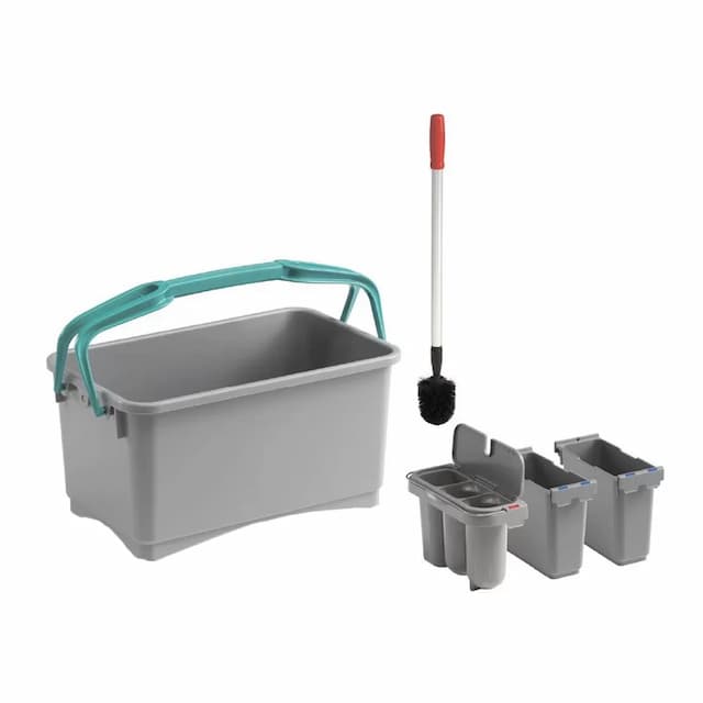 Ведро TTS для уборки туалета БЕЗ КОЛЕС, 28 л, c 3-мя контейнерами и щеткой, серое